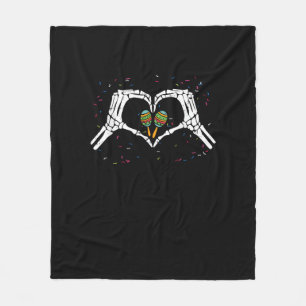 Skeleton Hand Heart Maracas Cinco De Mayo Mexican  Fleece Blanket