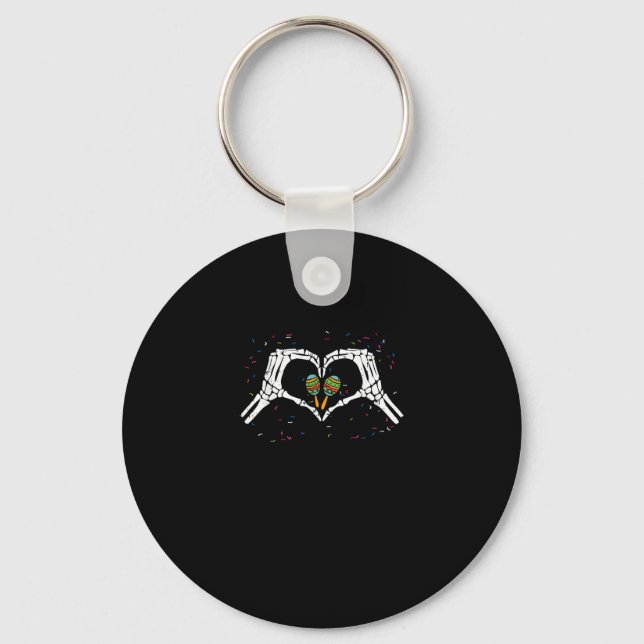 Skeleton Hand Heart Maracas Cinco De Mayo Mexican  Key Ring (Front)