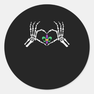 Skeleton Hand Heart Mardi Gras Classic Round Sticker