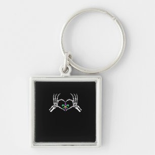 Skeleton Hand Heart Mardi Gras Key Ring