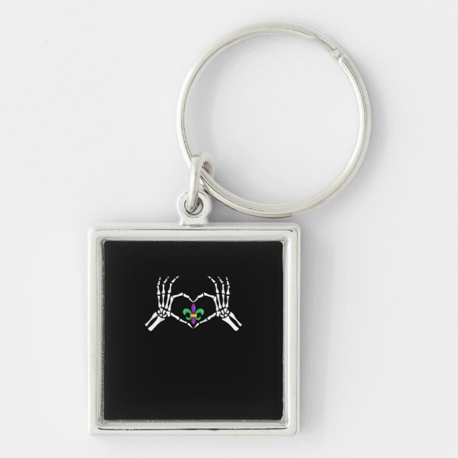 Skeleton Hand Heart Mardi Gras Key Ring (Front)