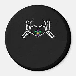 Skeleton Hand Heart Mardi Gras Magnet