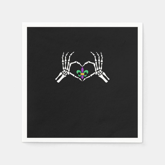 Skeleton Hand Heart Mardi Gras Napkin (Front)