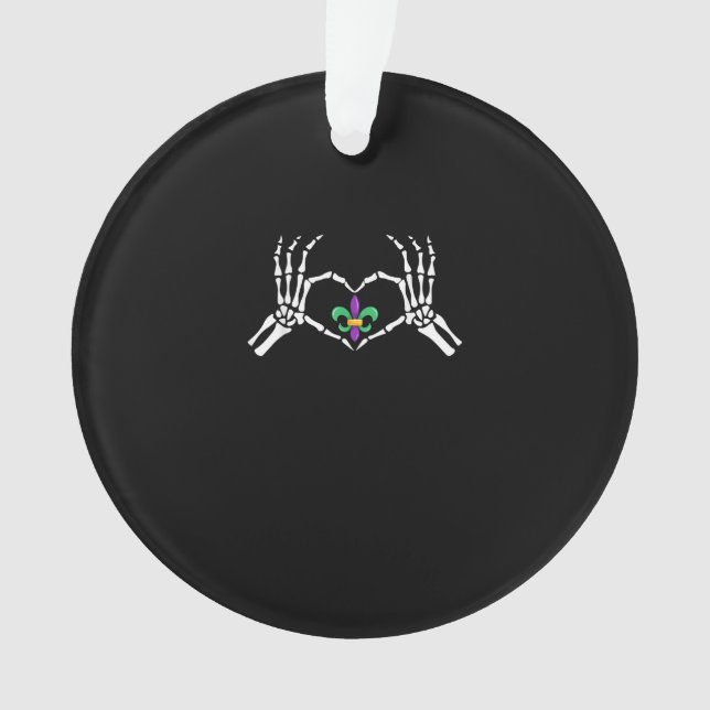 Skeleton Hand Heart Mardi Gras Ornament (Front)