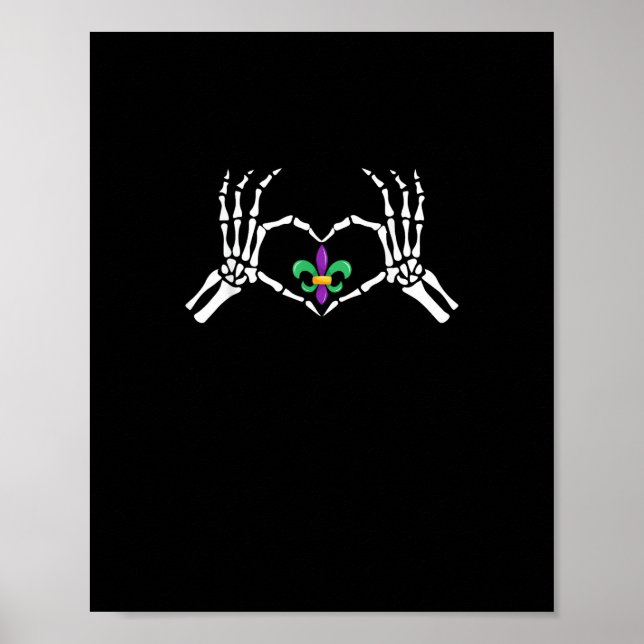 Skeleton Hand Heart Mardi Gras Poster (Front)
