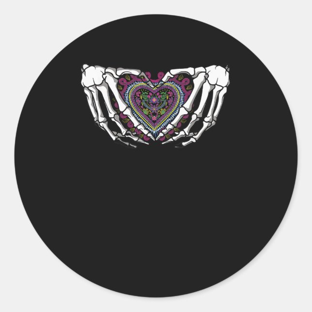 Skeleton Hand Heart Muertos Mexican Day Of Dead Classic Round Sticker (Front)