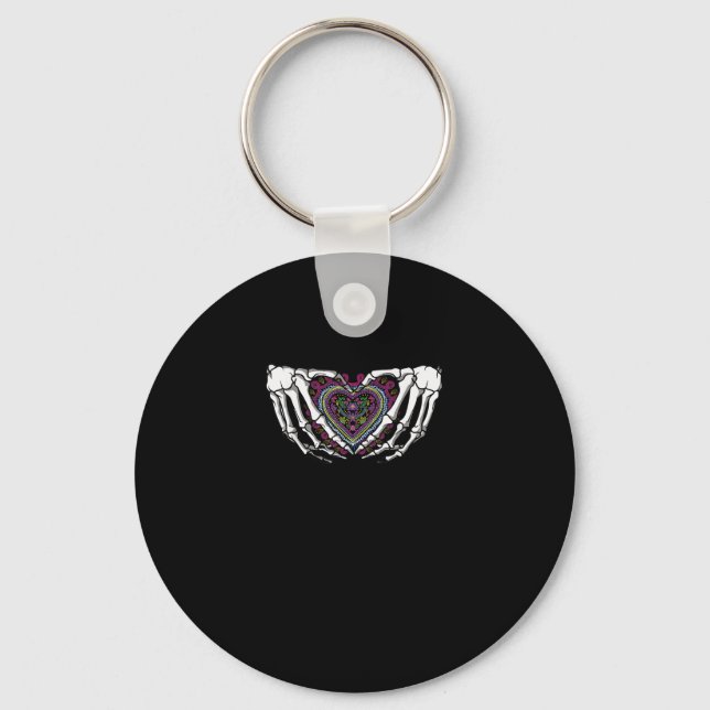 Skeleton Hand Heart Muertos Mexican Day Of Dead Key Ring (Front)