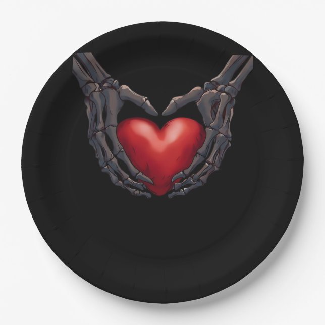Skeleton Hand Heart Paper Plate (Front)