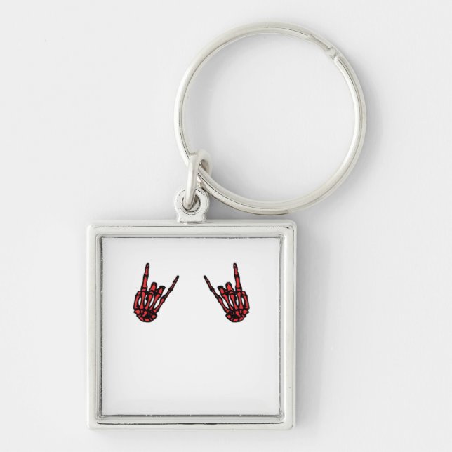 Skeleton Hand Heart Roll & Red Classic  Key Ring (Front)