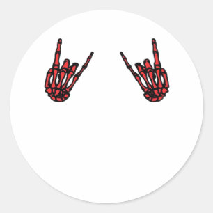 Skeleton Hand Heart Roll & Red Classic  Round Sticker