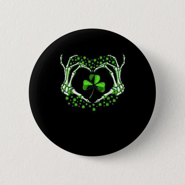 Skeleton Hand Heart Shamrock St Patricks Day Paddy 6 Cm Round Badge (Front)