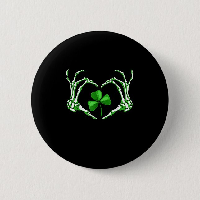 Skeleton Hand Heart Shamrock St Patricks Day Paddy 6 Cm Round Badge (Front)