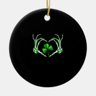 Skeleton Hand Heart Shamrock St Patricks Day Paddy Ceramic Tree Decoration