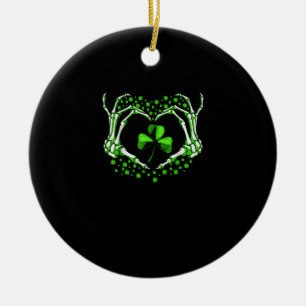 Skeleton Hand Heart Shamrock St Patricks Day Paddy Ceramic Tree Decoration