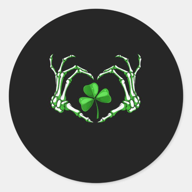 Skeleton Hand Heart Shamrock St Patricks Day Paddy Classic Round Sticker (Front)