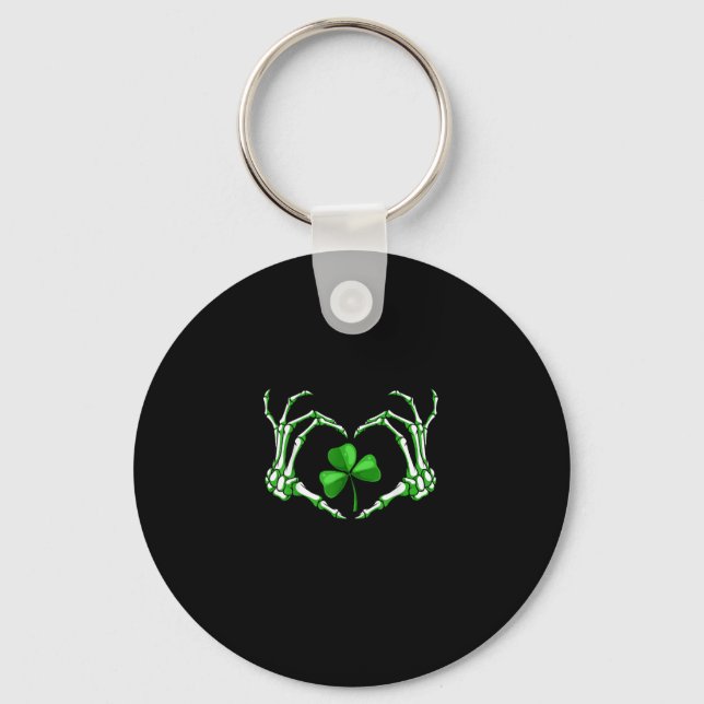 Skeleton Hand Heart Shamrock St Patricks Day Paddy Key Ring (Front)