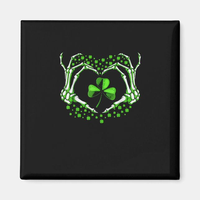 Skeleton Hand Heart Shamrock St Patricks Day Paddy Magnet (Front)