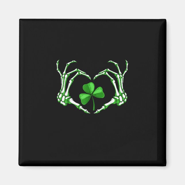 Skeleton Hand Heart Shamrock St Patricks Day Paddy Magnet (Front)