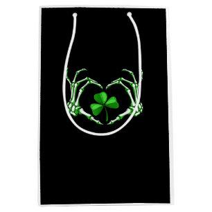 Skeleton Hand Heart Shamrock St Patricks Day Paddy Medium Gift Bag