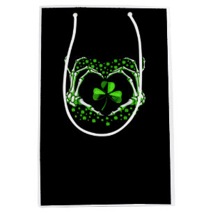 Skeleton Hand Heart Shamrock St Patricks Day Paddy Medium Gift Bag