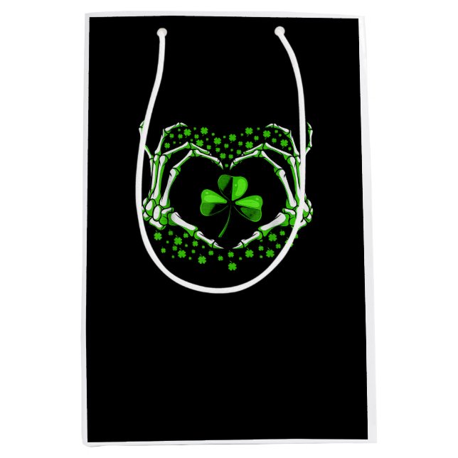 Skeleton Hand Heart Shamrock St Patricks Day Paddy Medium Gift Bag (Front)