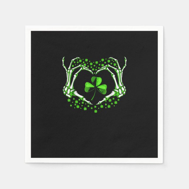Skeleton Hand Heart Shamrock St Patricks Day Paddy Napkin (Front)