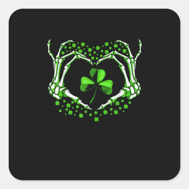 Skeleton Hand Heart Shamrock St Patricks Day Paddy Square Sticker (Front)
