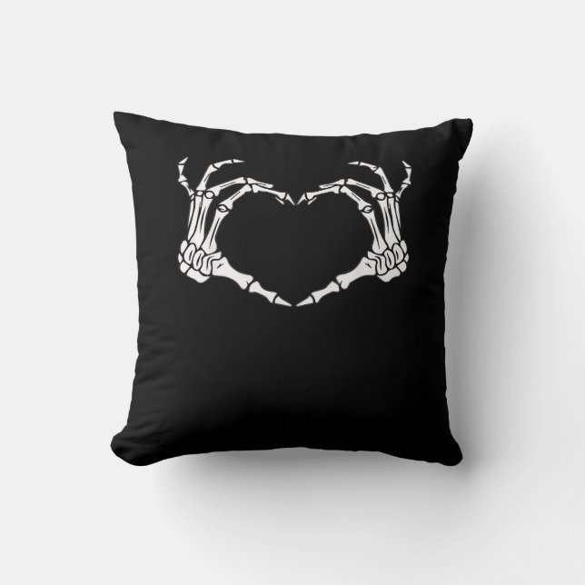 Skeleton Hand Heart Sign Costume Funny Halloween Cushion (Front)