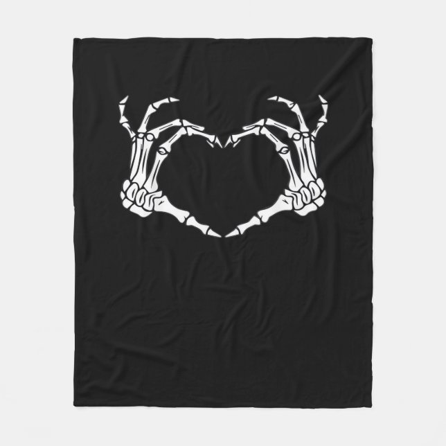 Skeleton Hand Heart Sign Costume Funny Halloween Fleece Blanket (Front)