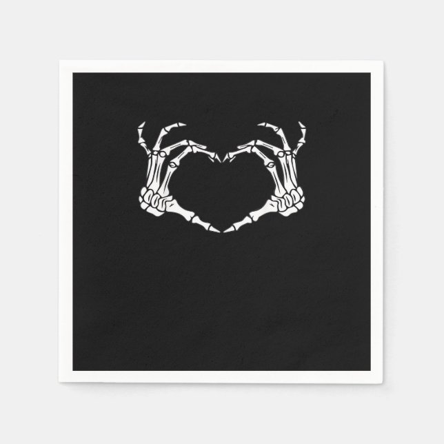Skeleton Hand Heart Sign Costume Funny Halloween Napkin (Front)