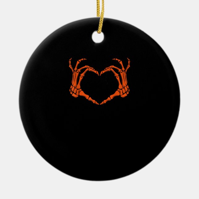 Skeleton Hand Heart Sign Costume Halloween Design Ceramic Tree Decoration (Front)