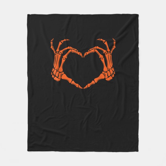 Skeleton Hand Heart Sign Costume Halloween Design Fleece Blanket (Front)