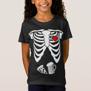 Skeleton Hand Heart Sign Halloween Beer Pizza Preg T-Shirt