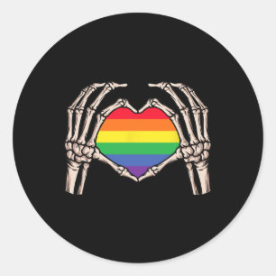 Skeleton Hand Heart Sign Retro Halloween Lgbt Rain Classic Round Sticker