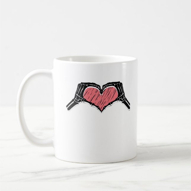 Skeleton Hand Heart Sign Valentines Day Classic Coffee Mug (Left)