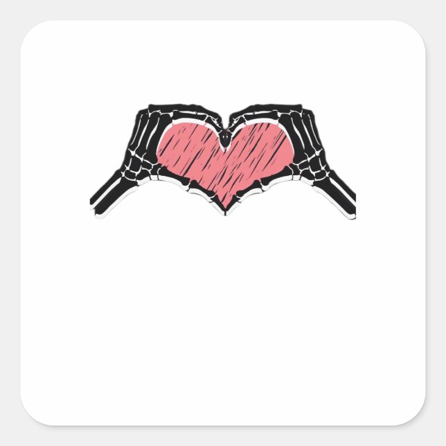 Skeleton Hand Heart Sign Valentines Day Classic Square Sticker (Front)