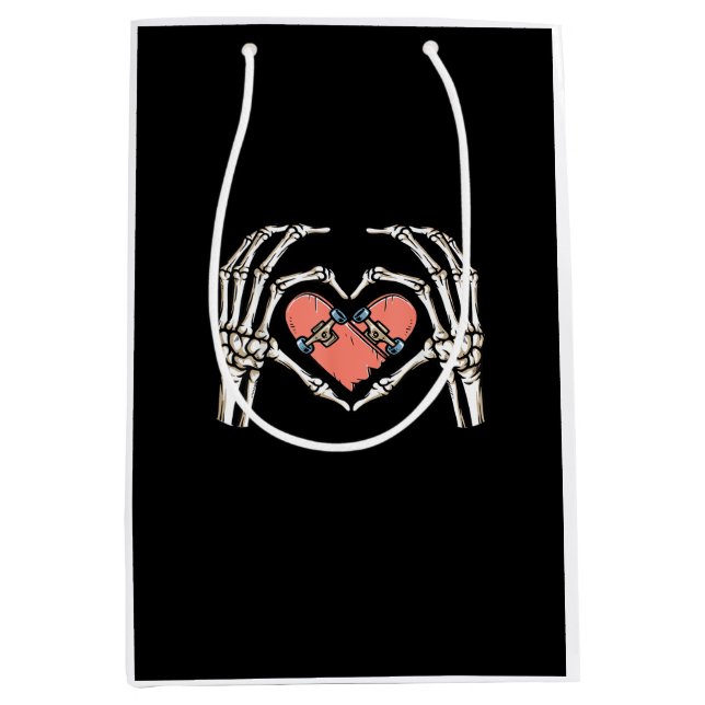 Skeleton Hand Heart Skateboard Valentines Day Funn Medium Gift Bag (Front)