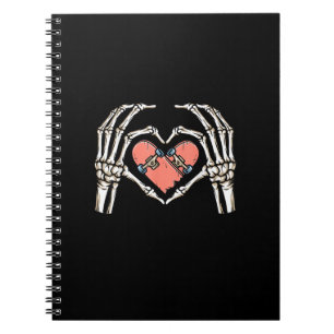 Skeleton Hand Heart Skateboard Valentines Day Funn Notebook