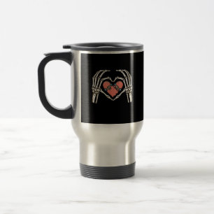 Skeleton Hand Heart Skateboard Valentines Day Funn Travel Mug
