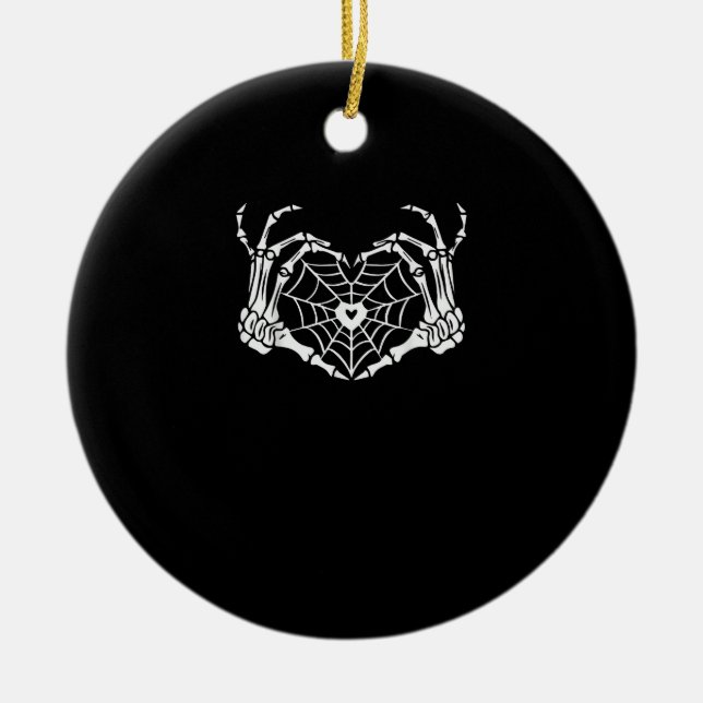 Skeleton Hand Heart Spiderweb Halloween Cobweb Par Ceramic Tree Decoration (Front)