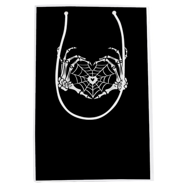 Skeleton Hand Heart Spiderweb Halloween Cobweb Par Medium Gift Bag (Front)