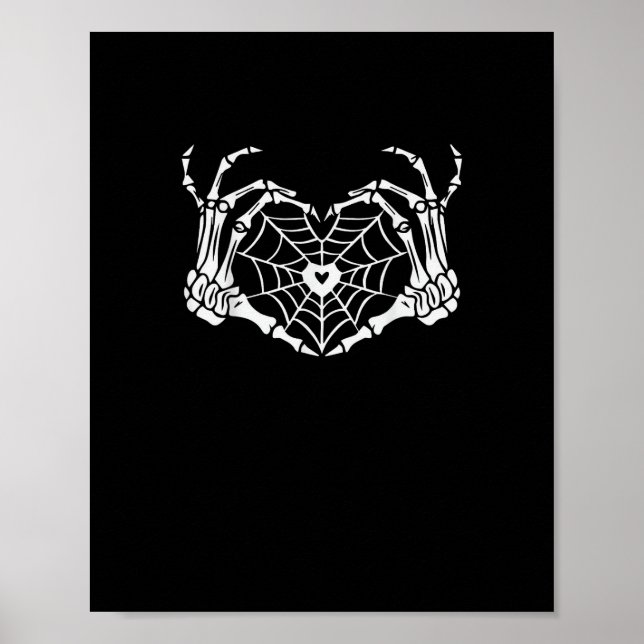 Skeleton Hand Heart Spiderweb Halloween Cobweb Par Poster (Front)