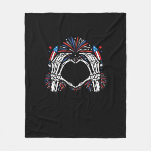 Skeleton Hand Heart USA Patriotic American Fleece Blanket