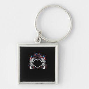 Skeleton Hand Heart USA Patriotic American Key Ring