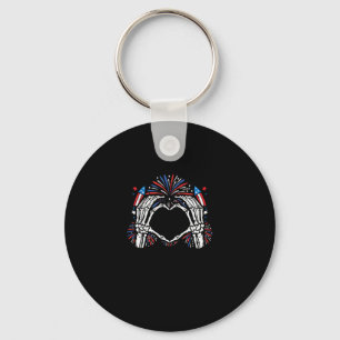 Skeleton Hand Heart USA Patriotic American Key Ring