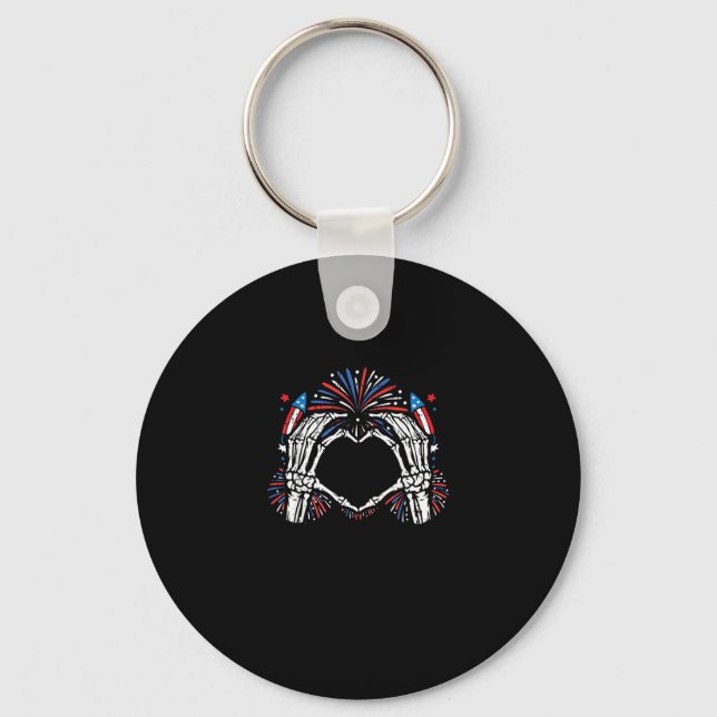 Skeleton Hand Heart USA Patriotic American Key Ring (Front)