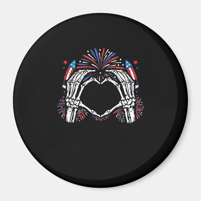 Skeleton Hand Heart USA Patriotic American Magnet (Front)