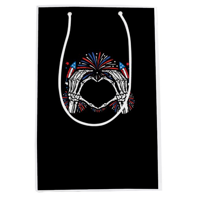 Skeleton Hand Heart USA Patriotic American Medium Gift Bag (Front)