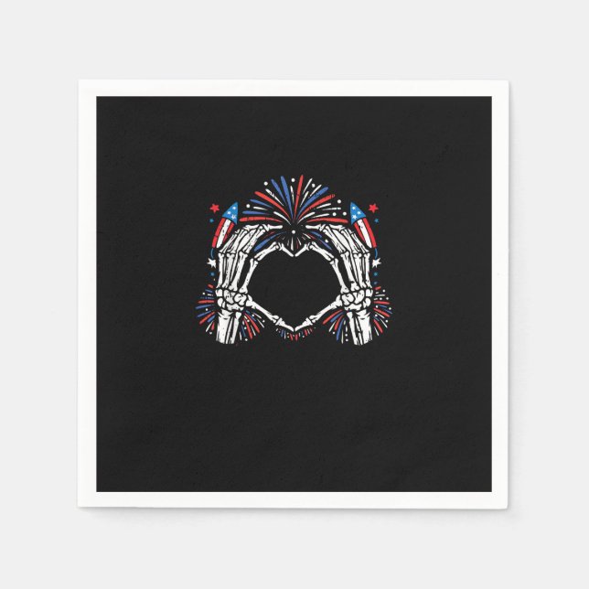 Skeleton Hand Heart USA Patriotic American Napkin (Front)