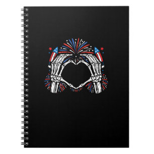 Skeleton Hand Heart USA Patriotic American Notebook